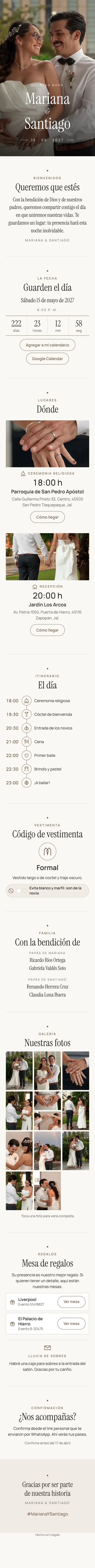 Invitación digital de boda, diseño Retrato: portada, fecha, lugares, galería y confirmación